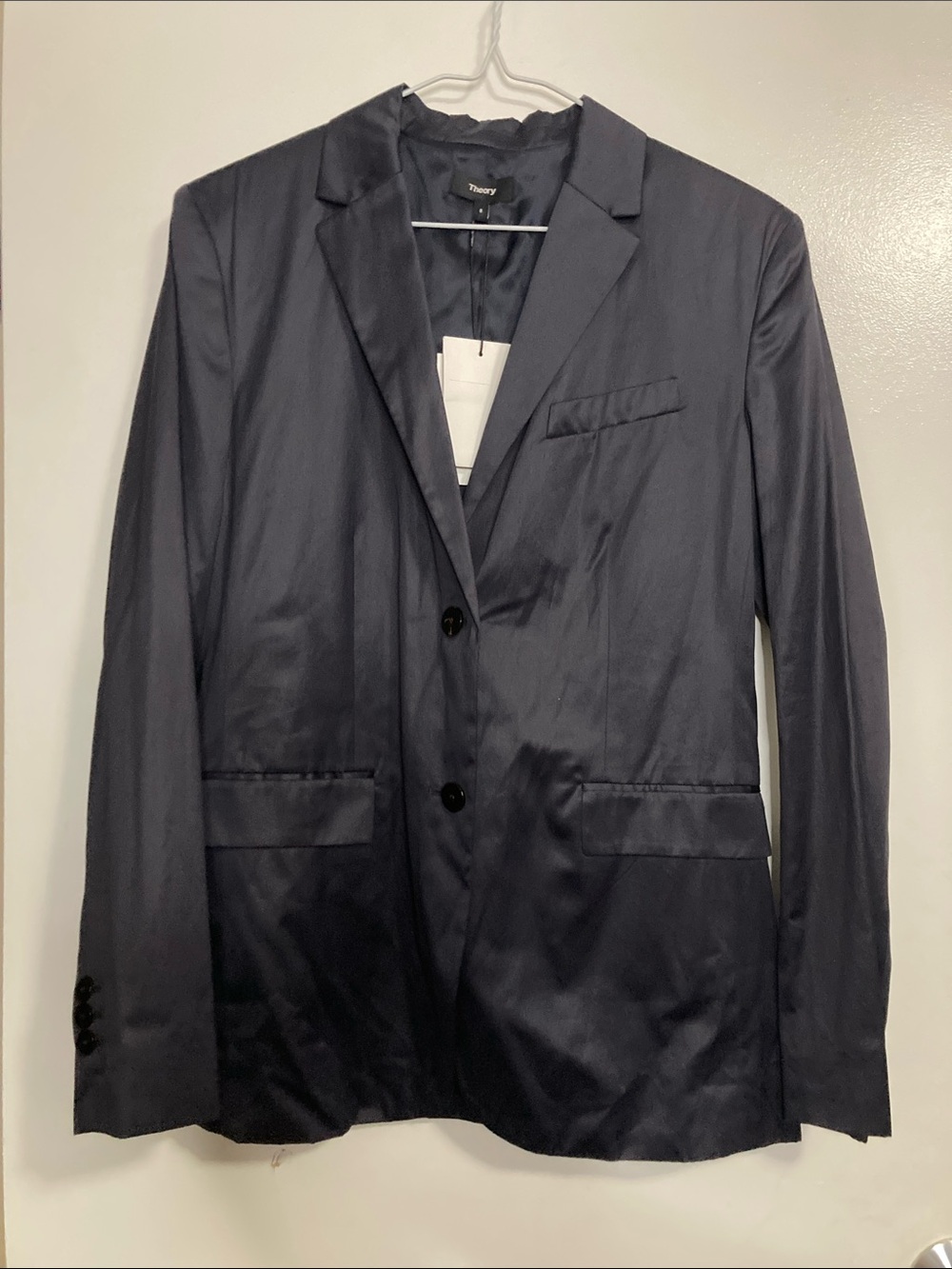 Theory Dark Navy Satin-Finish Blazer - Picture 2 of 7
